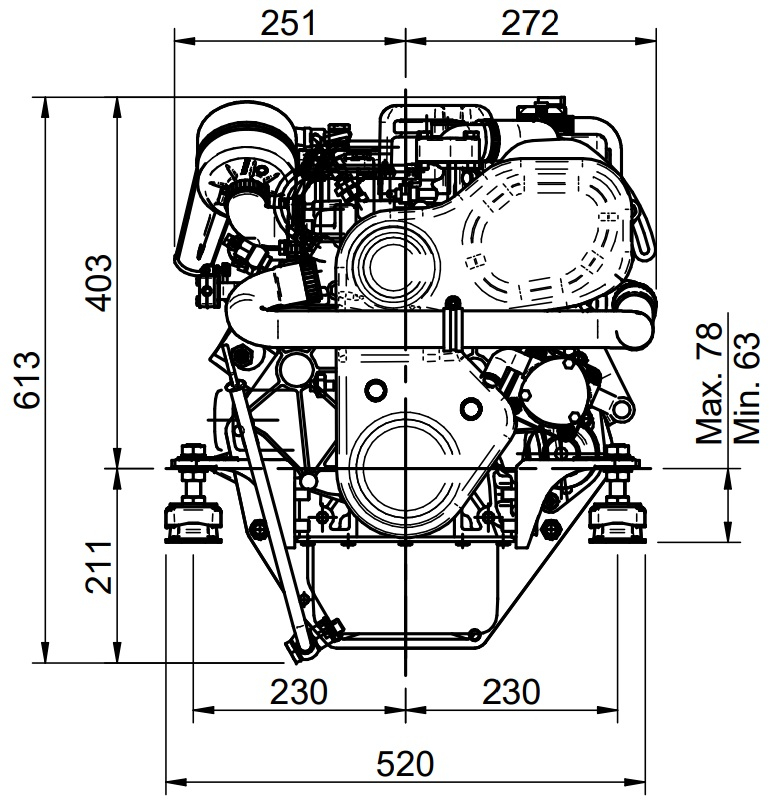 sole-schiffsdiesel-mini-33-mit-technodrive-wendegetriebe-tm345-untersetzung-2-00-1-32ps-23-5kw-3-cil-1318cm-3000-u-min-12v-lichtmachine-95a-gewicht-172kg