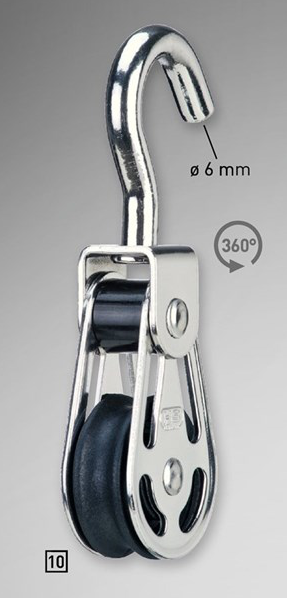 Sprenger 6mm Gleitlagerblock einfach mit Haken, wirbelnd