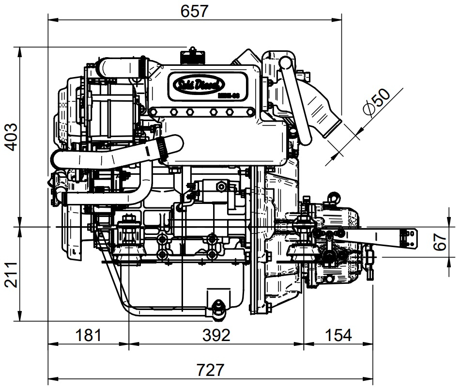 sole-schiffsdiesel-mini-33-mit-technodrive-wendegetriebe-tmc40l-untersetzung-2-00-1-32ps-23-5kw-3-cil-1318cm-3000-u-min-12v-lichtmachine-95a-gewicht-155kg