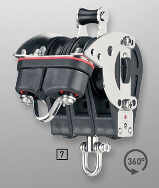 Sprenger 6-10mm Ratschblock dreifach mit Wirbel und Schotklemme und demontierbarem Hundsfott