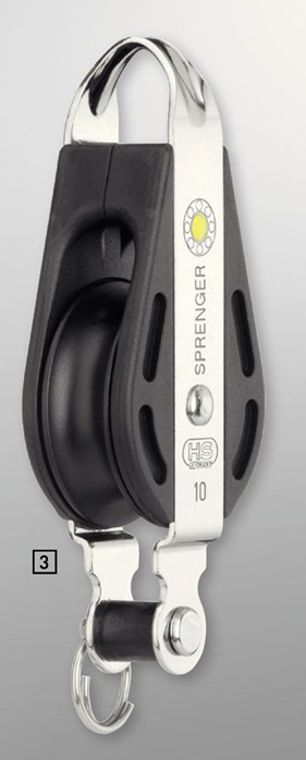 Sprenger 10mm S-Block Gleitlager 1 Rolle mit durchgehendem Bügel und Hundsfott