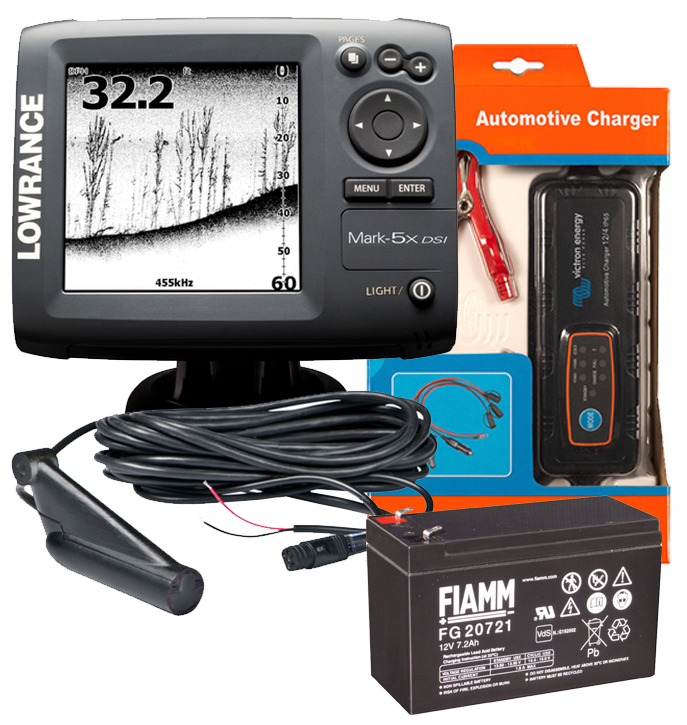 Lowrance Mark5x DSI Action Pack Fischfinder mit Geber, Akku und Ladegerät