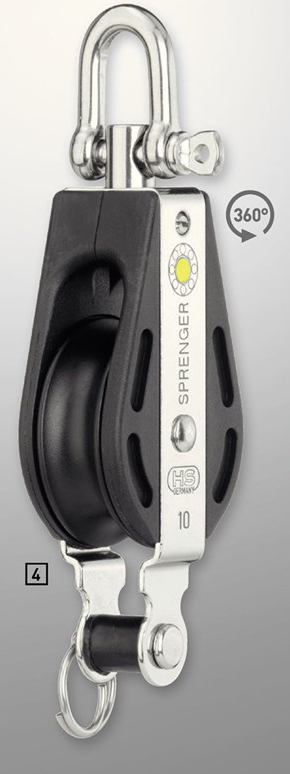 Sprenger 10mm S-Block Gleitlager 1 Rolle mit Wirbel und Hundsfott