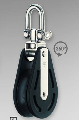 Sprenger 14mm Gleitlager einfach mit Wirbel, Aluminium-Seilrolle