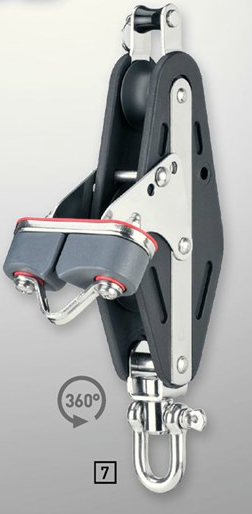 Sprenger 14mm Gleitlager Großschotblock doppelt, Violinblock mit Schotklemme HT 13 und Wirbel. Alumi